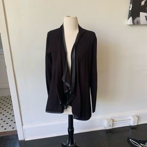 Asymmetrical Black Leather trim Cardigan